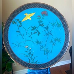 Antique Japanese Meiji Cloissoné Charger Display Plate 19 Century 12” Turquoise